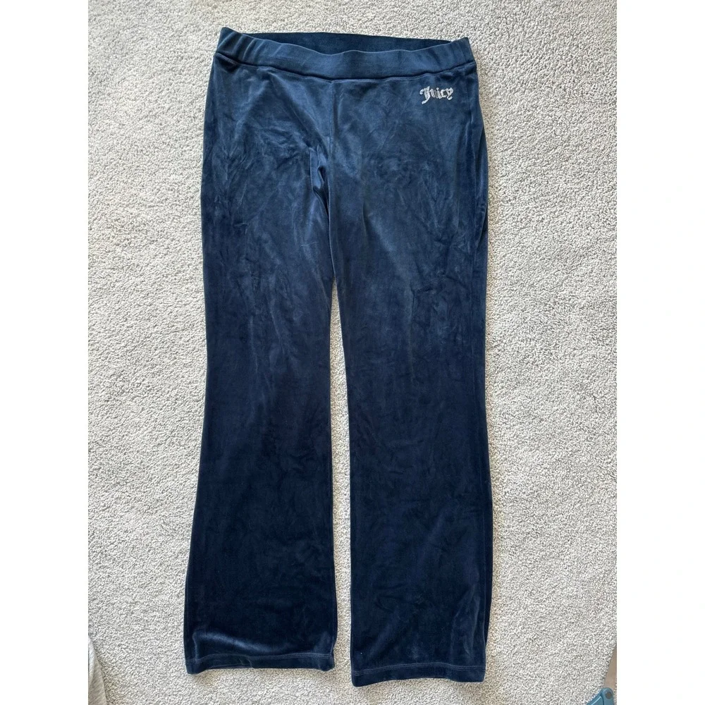 Juicy Couture Velour Tracksuit Y2K Hoodie Pants Blue Rhinestone Logo‎ Women XL